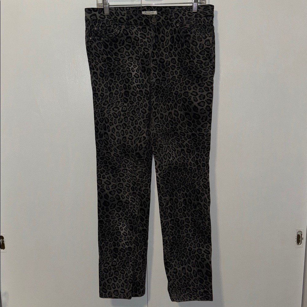 Leopard Print Slim Fit Women's Pants - Black/Grey